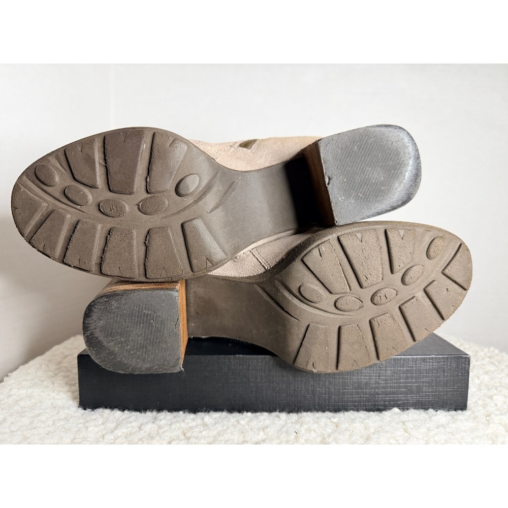 OTBT‎ Beige Stone Suede Leather Stud Platform Ankle Boots Womens 6 Chunky Heel - Picture 5 of 11